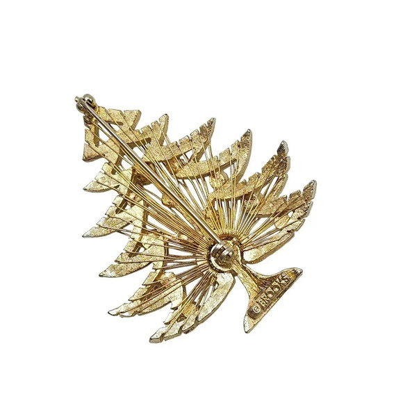 Brooks Textured Multicolor Rhinestone Christmas Tree Brooch Pin Gold Tone VTG - Picture 3 of 5